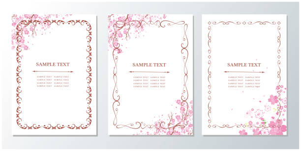 Cherry blossom petal frame set Vector illustration beauty borders stock illustrations