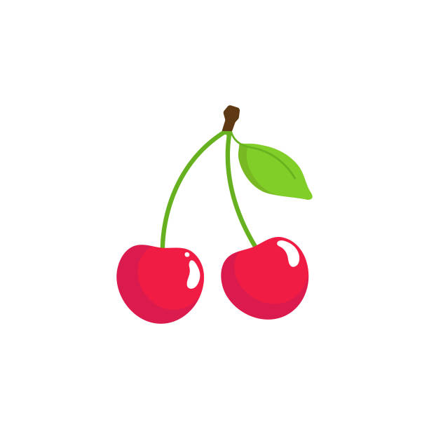 illustrazioni stock, clip art, cartoni animati e icone di tendenza di design vettoriale dell'icona del frutto della ciliegia. - ciliegie