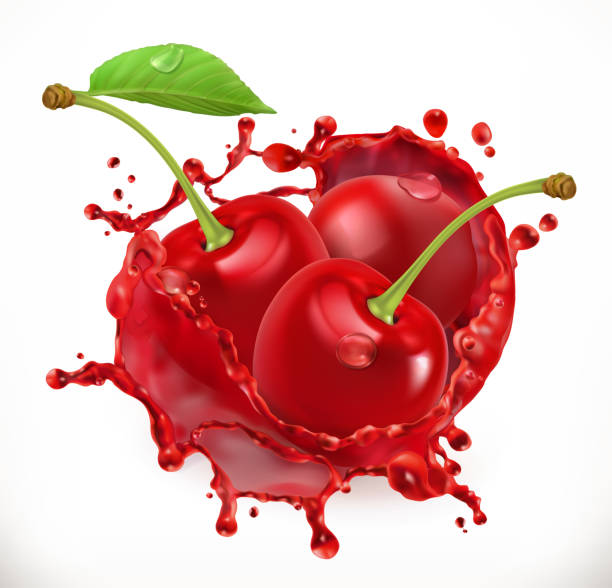illustrazioni stock, clip art, cartoni animati e icone di tendenza di succo di ciliegia. frutta fresca, icona vettoriale 3d - ciliegie