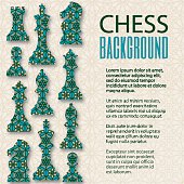 Chess background with Arabic ornaments. Vector illustration.
