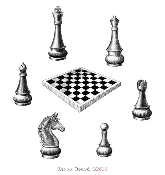 Chess Board hand drawing vintage style black and white clip art isolated on white background Chess Board hand drawing vintage style black and white clip art isolated on white background chess clipart stock illustrations
