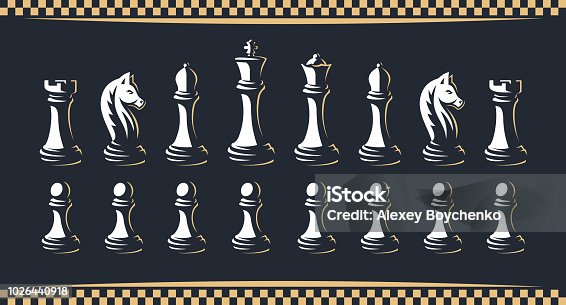 istock Chess figure set - vector illustration, on a dark background 1026440918