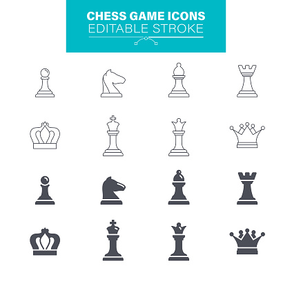 Chess, Queen - Chess Piece, King - Chess Piece, Editable Icon Set