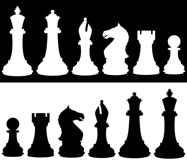 Chess Icon Silhouette Set Vector silhouettes of chess piece icons. chess silhouettes stock illustrations