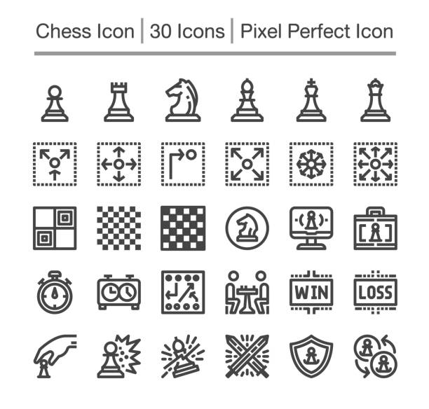 chess icon chess line icon set chess icons stock illustrations