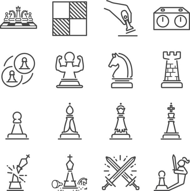Chess line icon set Chess line icon set chess icons stock illustrations
