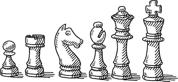 stockillustraties, clipart, cartoons en iconen met chess pieces set drawing - schaken