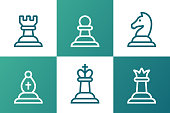 Chess pieces board game line drawings.