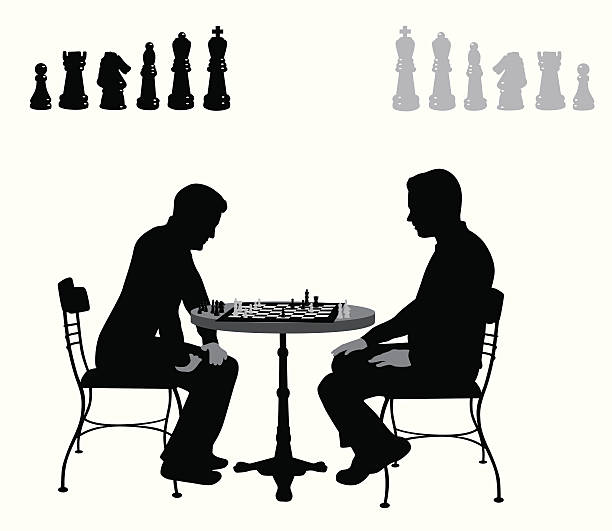 Chess Players Vector Silhouette A-Digit chess drawings stock illustrations