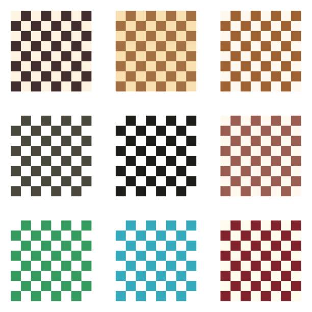 Chessboard set in different colors Chessboard set in different colors. Board for chess game in vintage and modern styles chess designs stock illustrations