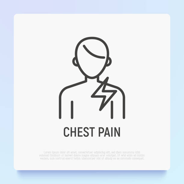 Chest pain thin line icon. Modern vector illustration of heart attack symptom. Chest pain thin line icon. Modern vector illustration of heart attack symptom. chest pain stock illustrations