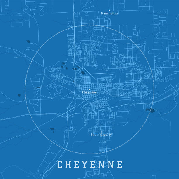 illustrations, cliparts, dessins animés et icônes de cheyenne wy city vector road map texte bleu - cheyenne wyoming