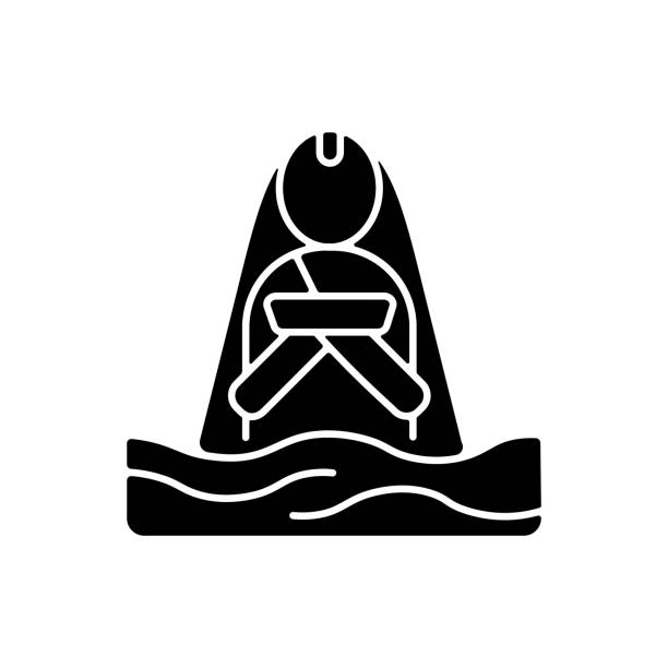 Chhath Puja ancient festival black glyph icon Chhath Puja ancient festival black glyph icon. Praying for wellbeing and wealth. Meditation in water. Chhath Parva. Religious rituals. Silhouette symbol on white space. Vector isolated illustration chhath stock illustrations