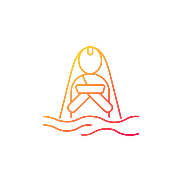 Chhath Puja ancient festival gradient linear vector icon Chhath Puja ancient festival gradient linear vector icon. Praying for wellbeing and wealth. Meditation in water. Thin line color symbol. Modern style pictogram. Vector isolated outline drawing chhath stock illustrations