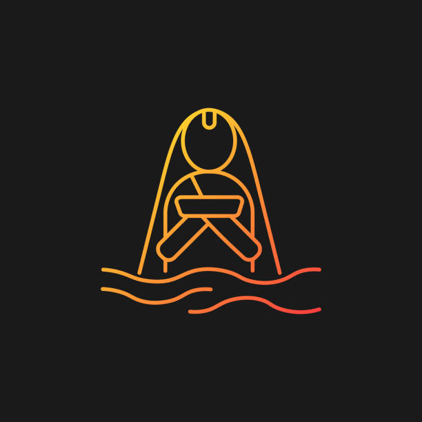 Chhath Puja ancient festival gradient vector icon for dark theme Chhath Puja ancient festival gradient vector icon for dark theme. Praying for wellbeing and wealth. Meditation in water. Thin line color symbol. Modern style pictogram. Vector isolated outline drawing chhath stock illustrations