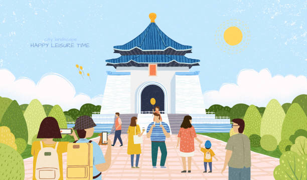 illustrazioni stock, clip art, cartoni animati e icone di tendenza di sala commemorativa chiang kai shek - taiwan
