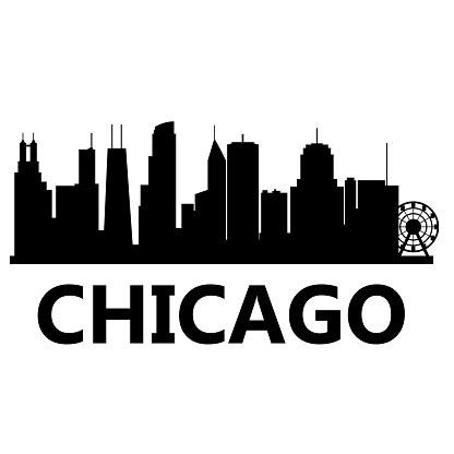 Chicago skyline cityscape on white background. Chicago city skyline horizontal. Chicago city, USA silhouette. flat style.