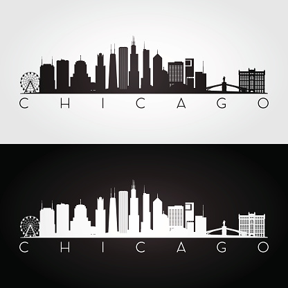Chicago USA skyline and landmarks silhouette