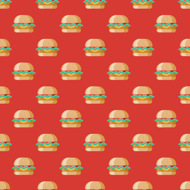 Chicken Burger Pattern A seamless pattern created from a single flat design icon, which can be tiled on all sides. File is built in the CMYK color space for optimal printing and can easily be converted to RGB. No gradients or transparencies used, the shapes have been placed into a clipping mask. sandwich designs stock illustrations