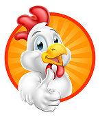 Illustration of a chicken cartoon character giving a thumbs up