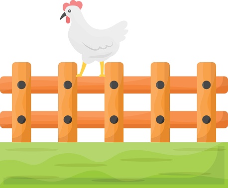 chicken standing on fence Concept, Agricultural fencing vector color icon design, Farming and Agriculture symbol, village life Sign, Rural and Livestock stock illustration
