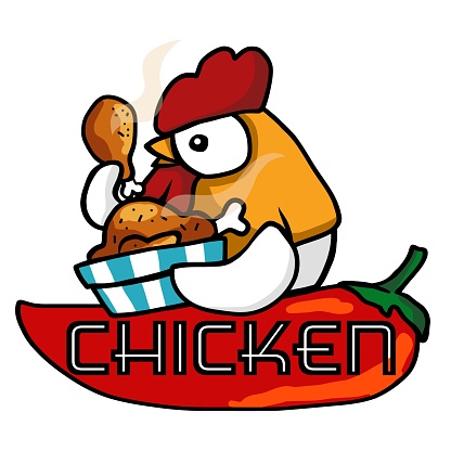 Chicken with spicy chicken grilled cartoon logo vector illustration