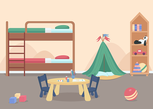 Child bedroom for male toddler flat color vector illustration
