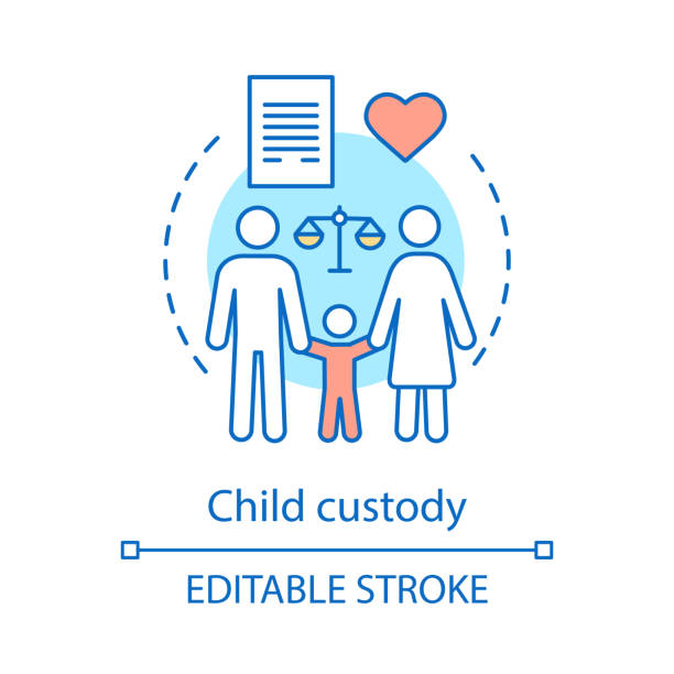 Child custody concept icon Child custody concept icon. Co-parenting idea thin line illustration. Adoption. Separation agreement, contract. Family law. Parents divorce. Childcare. Vector isolated outline drawing. Editable stroke divorce drawings stock illustrations
