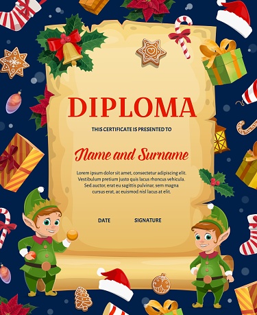 Child diploma, Christmas certificate template
