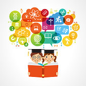 Child education.Children Learn to think. Child outline with education icons.  The file is saved in the version AI10 EPS
