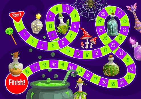 Child Halloween board game with magic potions