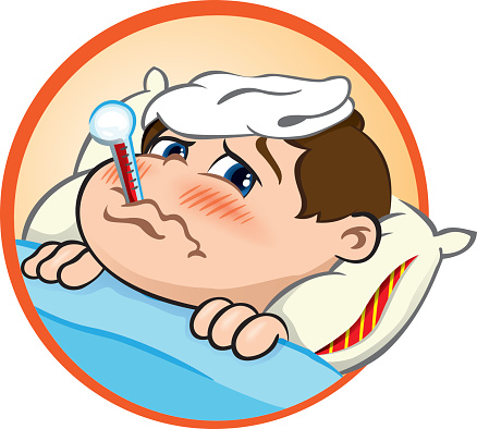 Child Sick With Fever Lying With A Thermometer In His Mouth Stock ...