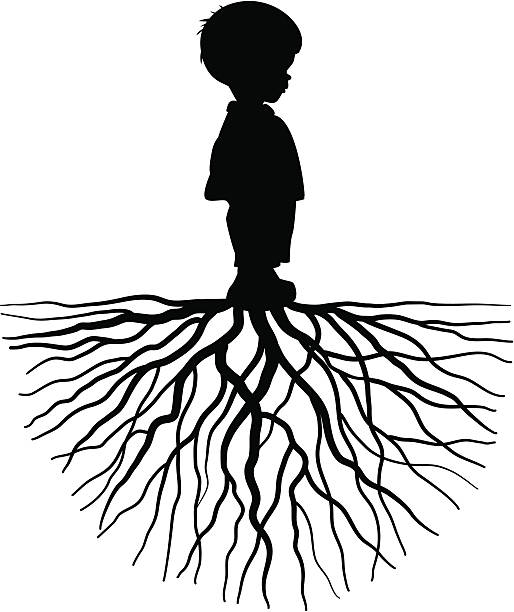 Child with root The silhouette of a child with root. Vector illustration. dna silhouettes stock illustrations