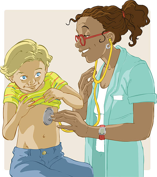 child_and_pediatrician vector art illustration
