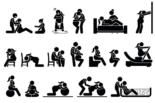 Childbirth labor positions and postures at home.