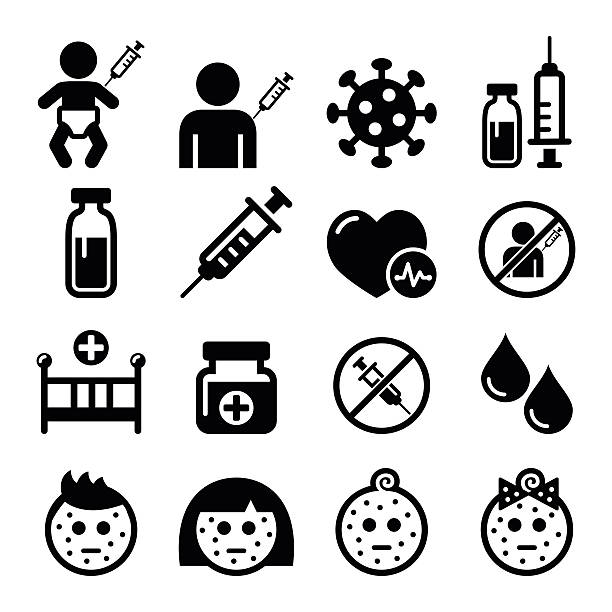 kindheit impfungen, hühnchen pocken symbol-set - impfung stock-grafiken, -clipart, -cartoons und -symbole