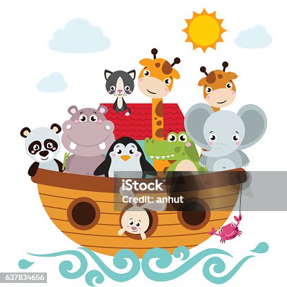istock Childish style illustration of Noah's ark on the ocean 637834656