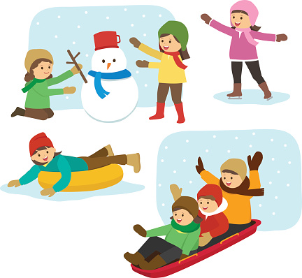 Children Activities In Winter Stock Illustration - Download Image Now ...