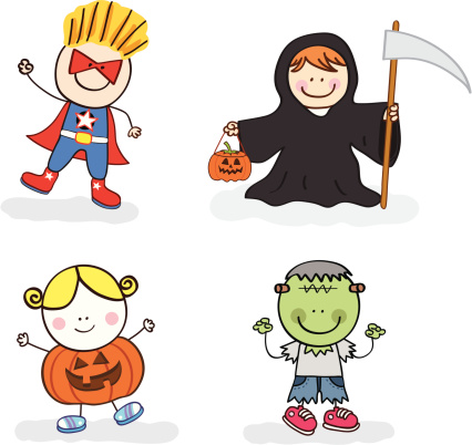 children and halloween costume cartoon illustration