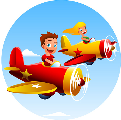 Children flying airplanes