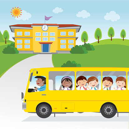 Children going to school by bus