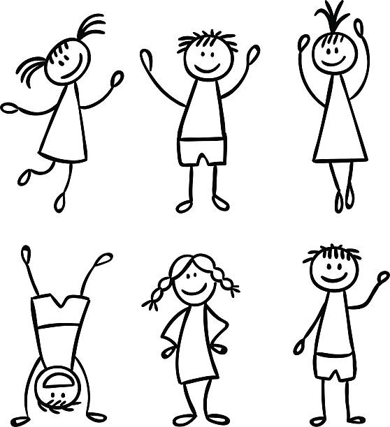 Children hand drawn vector set Children friendship characters hand drawn vector set family designs stock illustrations