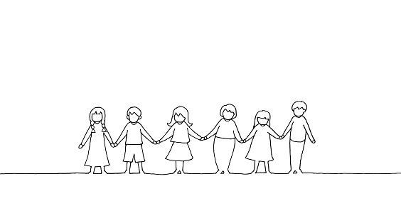 Children holding hands drawing images