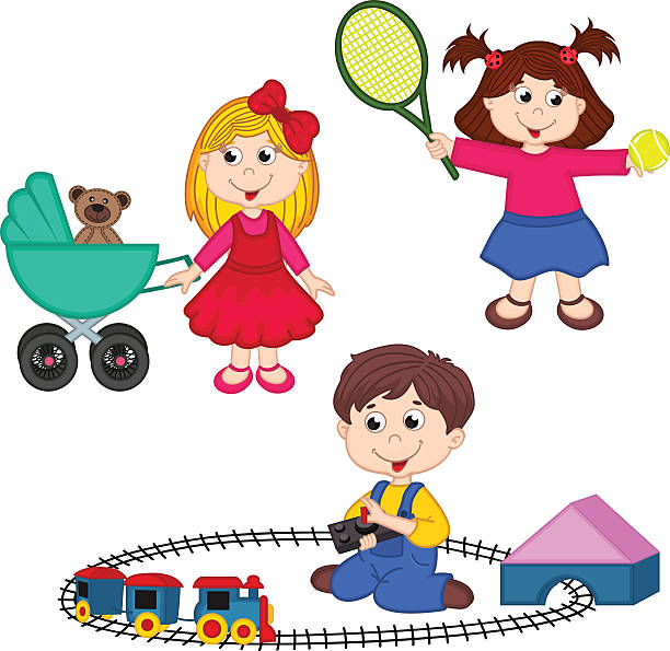 children play with toys - teddy ray stock illustrations