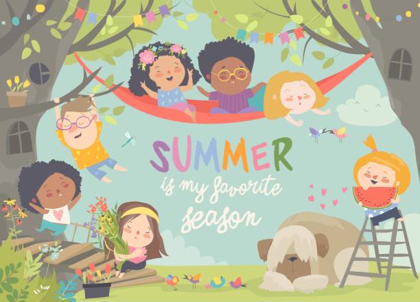 stockillustraties, clipart, cartoons en iconen met kinderen spelen en plezier hebben in de boomhut - klimbos