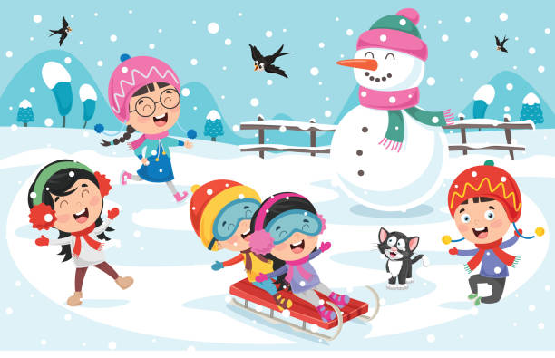 3,862 Cartoon Of The Children Playing Snow Illustrations & Clip Art - iStock