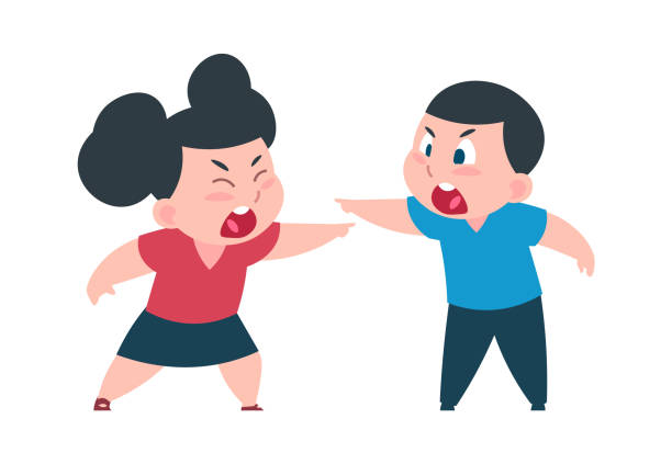 Cartoon Of The Brother And Sister Fightのストックイラスト素材