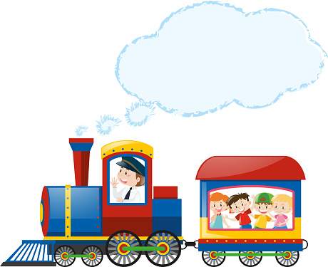 Children riding on train