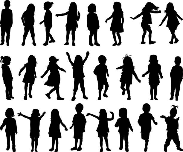 children silhouettes vector art illustration