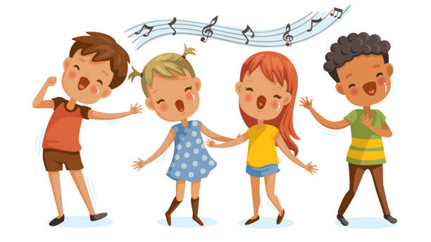 stockillustraties, clipart, cartoons en iconen met kinderen zingen - zingen